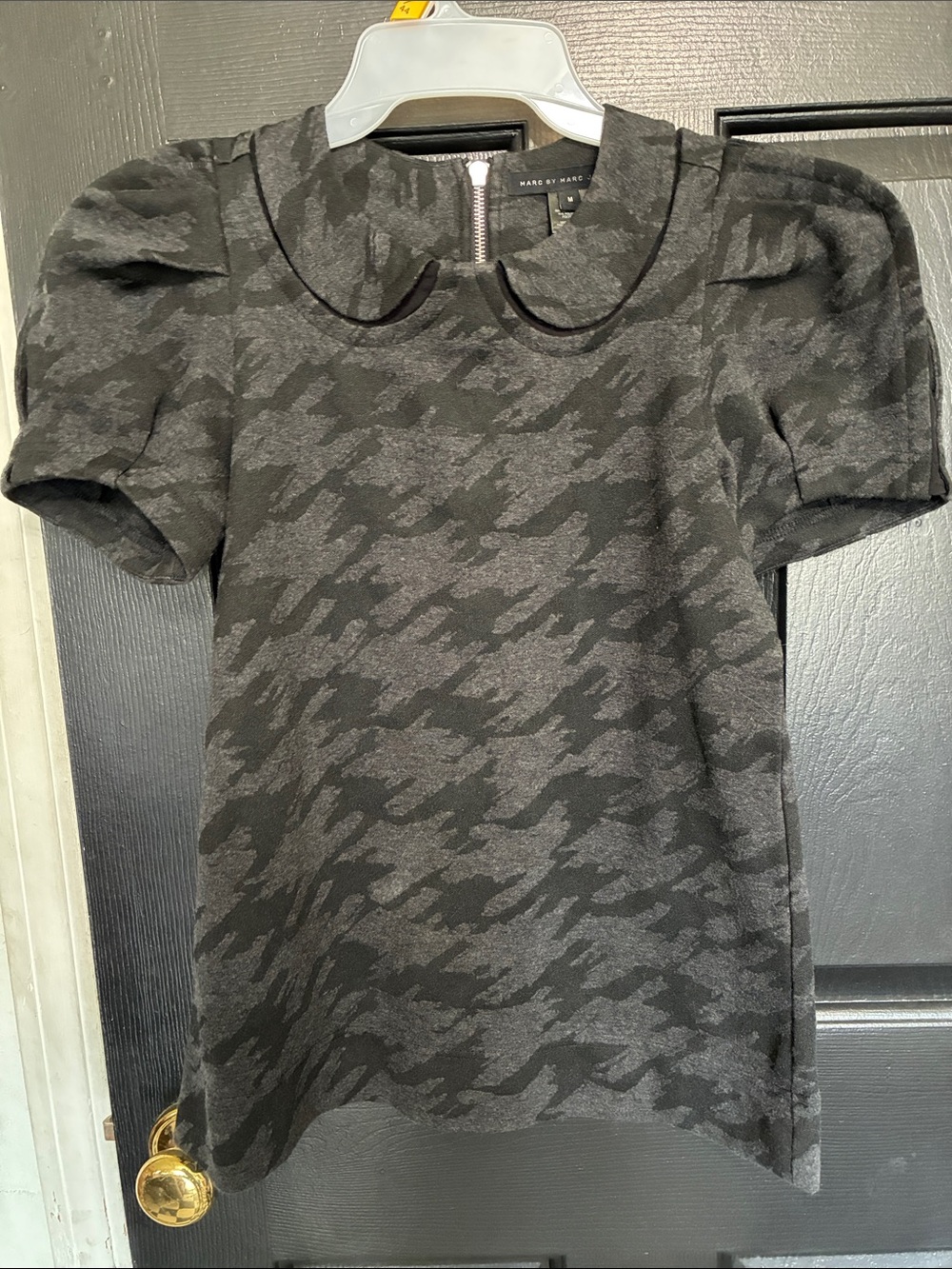 Marc By Marc Jacobs Black Grey Patterned Peter Pan Collar Top Size M